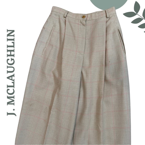 J. McLaughlin Wide-Leg Wool Blend  Trousers | Cream Taupe Plaid | Lined | Size 2 - Picture 4 of 6